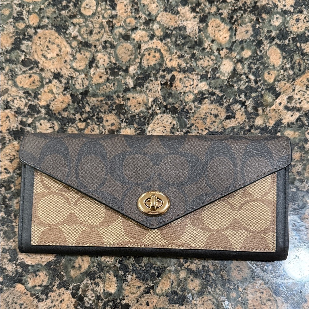 Coach Two-Tone Signature Envelope Wallet in Brown and Tan